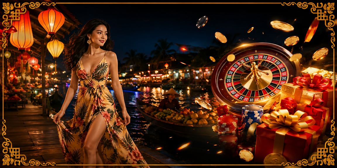 Cảnh chợ đêm Cần Thơ với người chơi roulette trên điện thoại di động