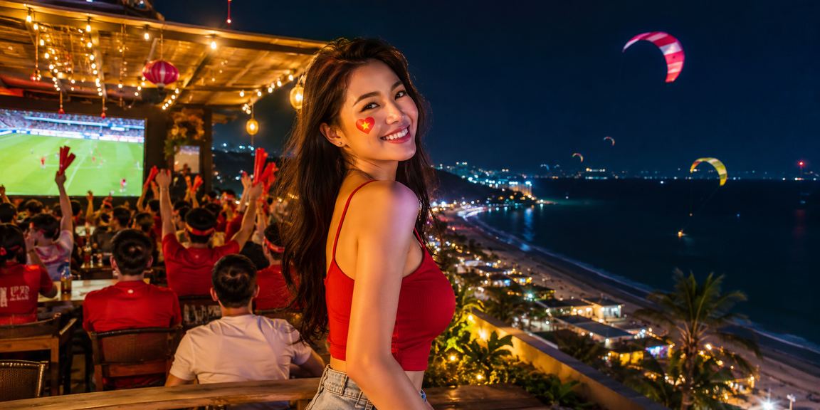 Người dùng Mũi Né theo dõi kèo bóng đá và uống cà phê buổi sáng